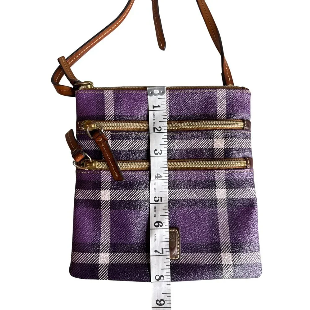 Vintage Dooney & Bourke Purple Plaid Crossbody Bag With Adjustable Strap & Tripl